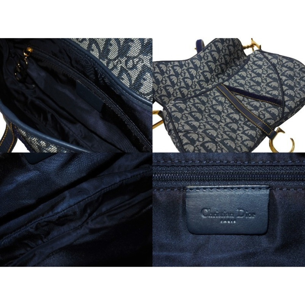 Christian Dior Trotter Double Saddle Handbag Navy Blue Canvas Leather - Picture 8 of 9